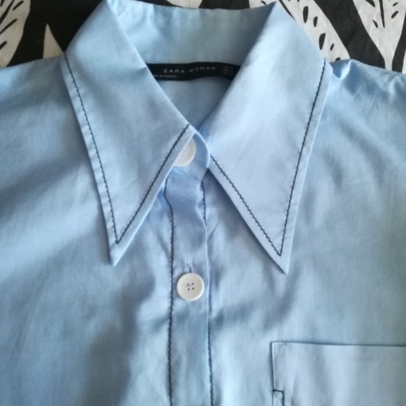 Zara light blue contrasting top stitch button down - Picture 4 of 8